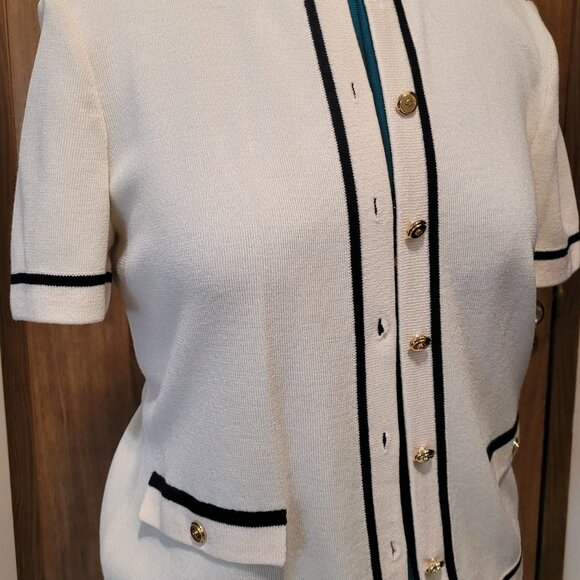 St.John By Marie Gray Collection Santana Knit Cream with Navy Trim Size 6 Jacket - Picture 4 of 4